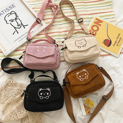 Corduroy Zipper Bag Satchel Travel Purse Handbag for Women Girls
