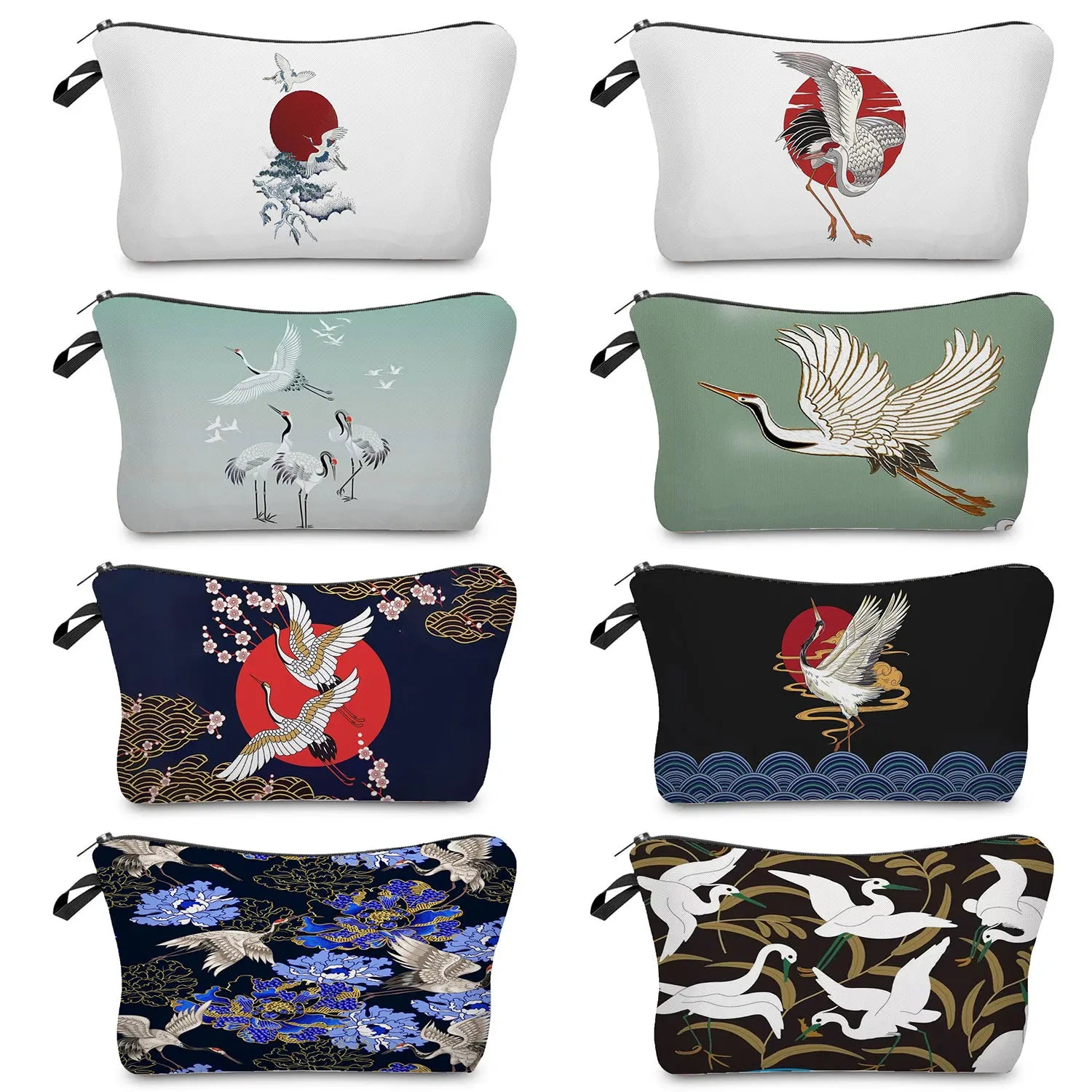Chinese Style Crane Print Makeup Bag Women's Toiletry Kit Travel Gift
