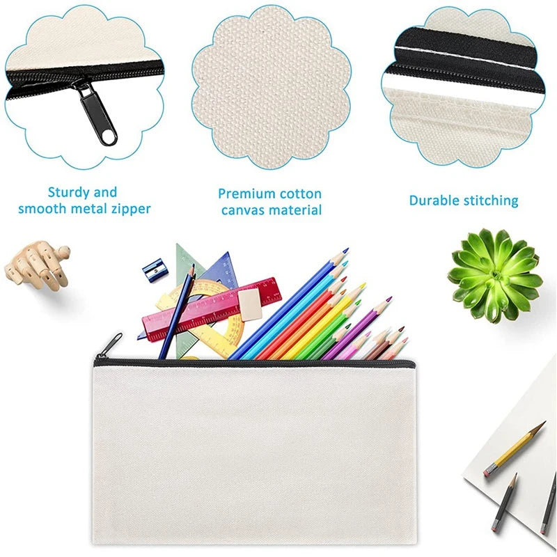 Cotton Canvas Cosmetic Bag with Zipper