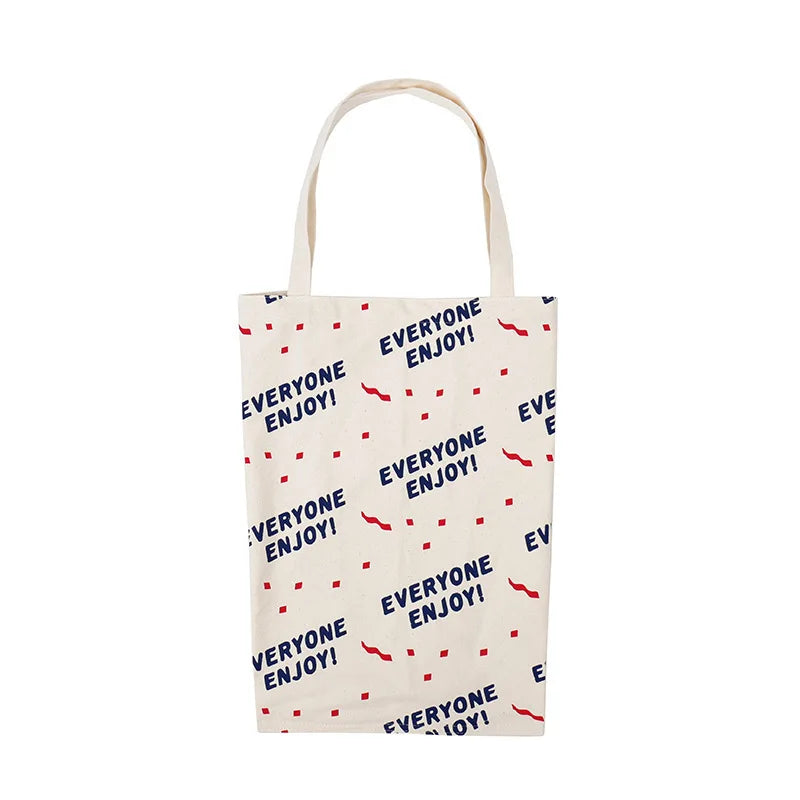 Cotton Stripe Canvas Shopping Tote Bag Zippered Small Shopping Bag