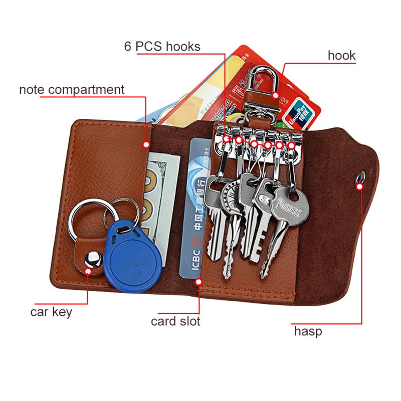 Cow Leather Men Car Key Case Women Keychain Housekeepers Wallets