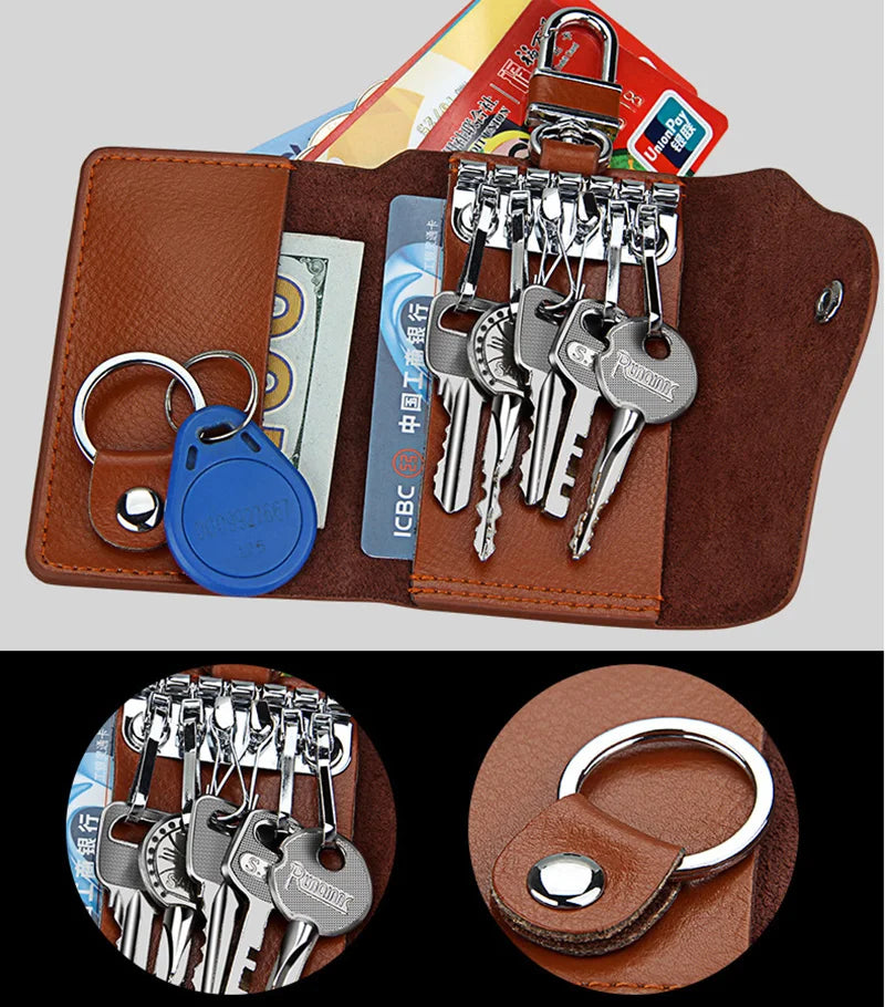 Cow Leather Men Car Key Case Women Keychain Housekeepers Wallets