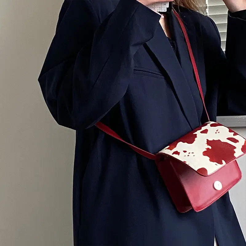 Cow Pattern Red Shoulder Bag Women PU Leather Casual OL Shopping