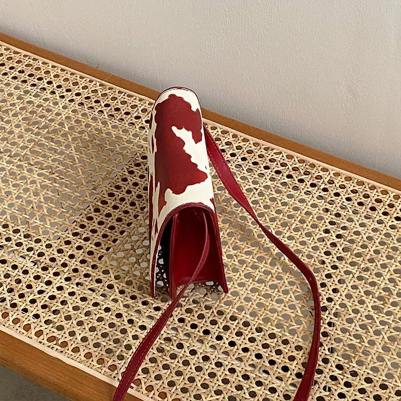 Cow Pattern Red Shoulder Bag Women PU Leather Casual OL Shopping