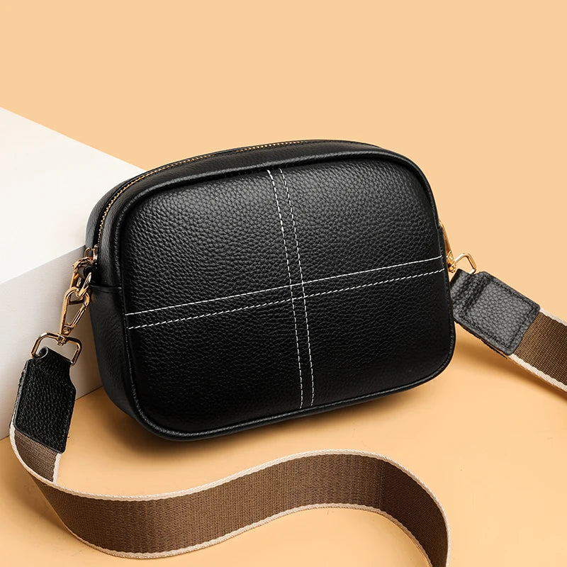Soft Leather Crossbody Bag for Women, Cowhide Square Zero Wallet