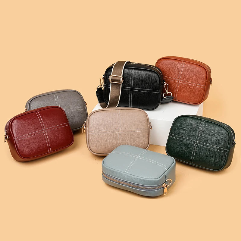 Soft Leather Crossbody Bag for Women, Cowhide Square Zero Wallet