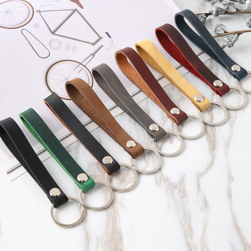 Cowhide Leather Keychain Pocket for Bag Car Keys Clip Ring DIY Gift
