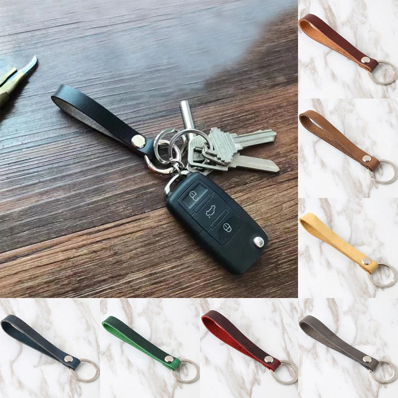 Cowhide Leather Keychain Pocket for Bag Car Keys Clip Ring DIY Gift