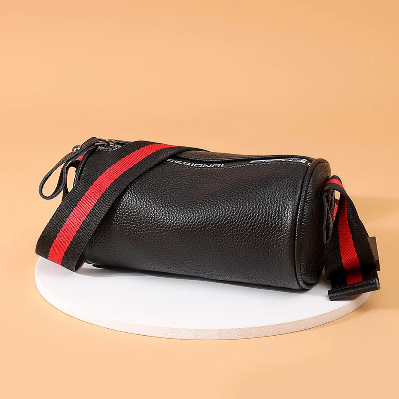 Vintage Leather Shoulder Bag Wide Belt Handbag Womens Messenger Bag