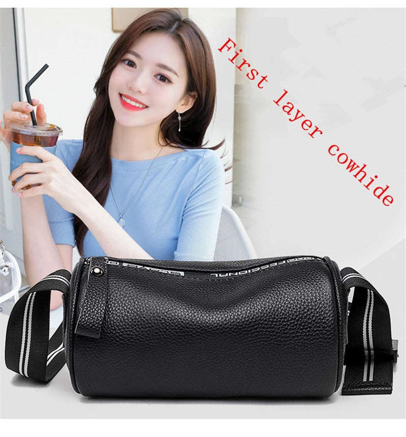 Vintage Leather Shoulder Bag Wide Belt Handbag Womens Messenger Bag