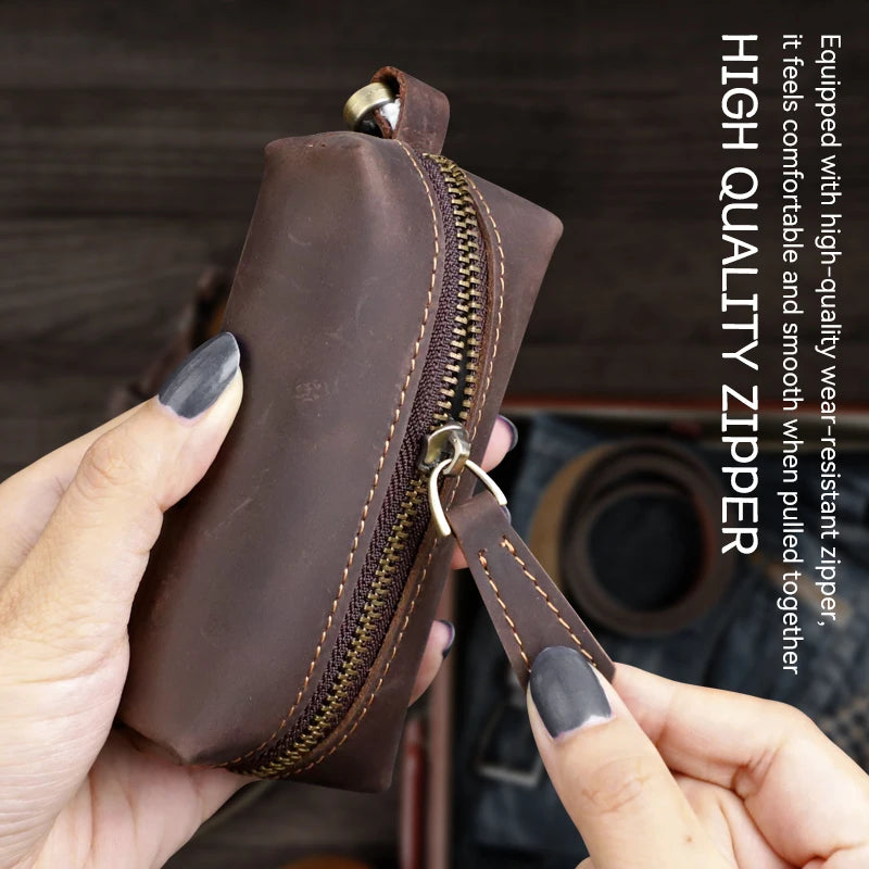 Crazy Horse Leather Key Soft Bag Smart Key Holder Key Wallet Men