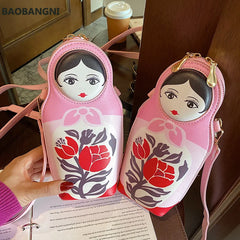 Matryoshka Print Crossbody Bag PU Leather Shoulder Bag
