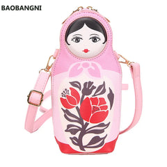 Matryoshka Print Crossbody Bag PU Leather Shoulder Bag