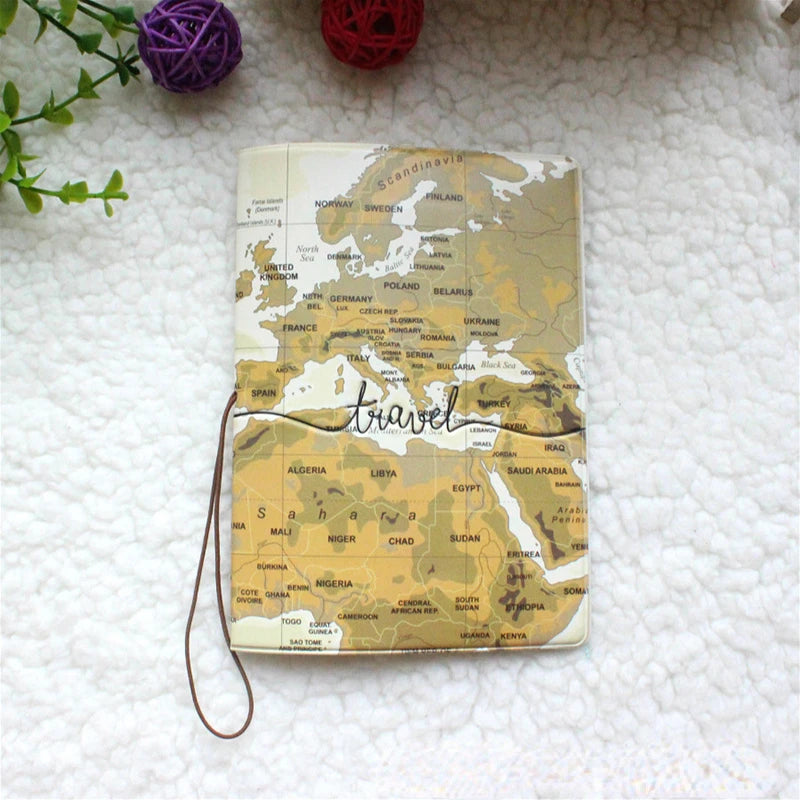 World Map Passport Cover Wallet Bag PU Leather Boarding Wallet Case