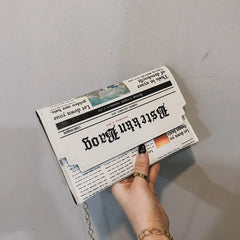 Newspaper Chain Crossbody Bag For Women Funny Pu Leather Lady Shoulder Messenger