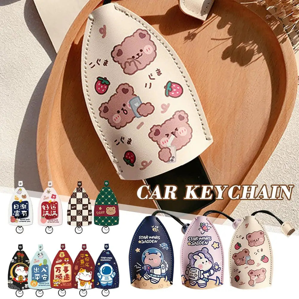 Cute Animal PU Leather Car Key Case Holder Keychain Pouch