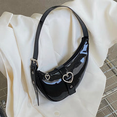 Crescent Moon Women's Underarm Bag Patent Leather Love Heart Shoulder Bags