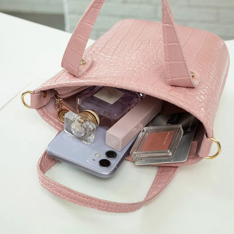 Crocodile Crossbody Bag Women Shoulder Bag PU Leather Bucket Handbag