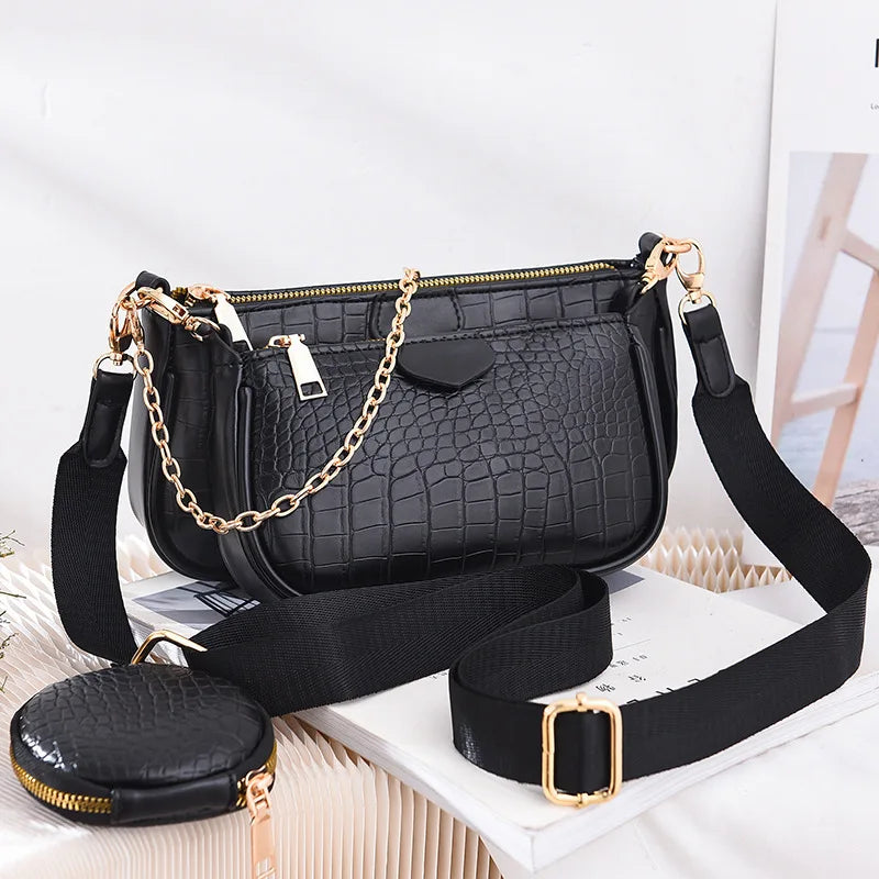 Crocodile Leather Crossbody Bags 3 in 1 Handbag Large Capacity Shoulder Bag