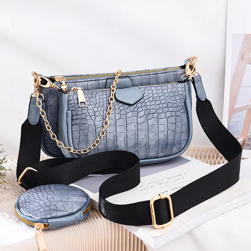 Crocodile Leather Crossbody Bags 3 in 1 Handbag Large Capacity Shoulder Bag
