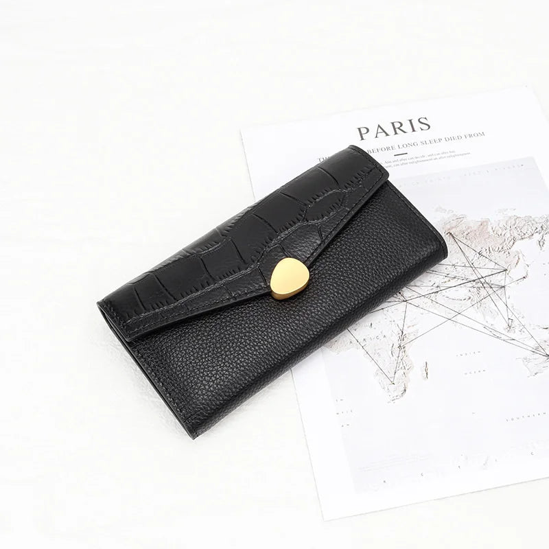 Crocodile Pattern Women's Long Wallet Cowhide Multi-card Slot Large Capacity