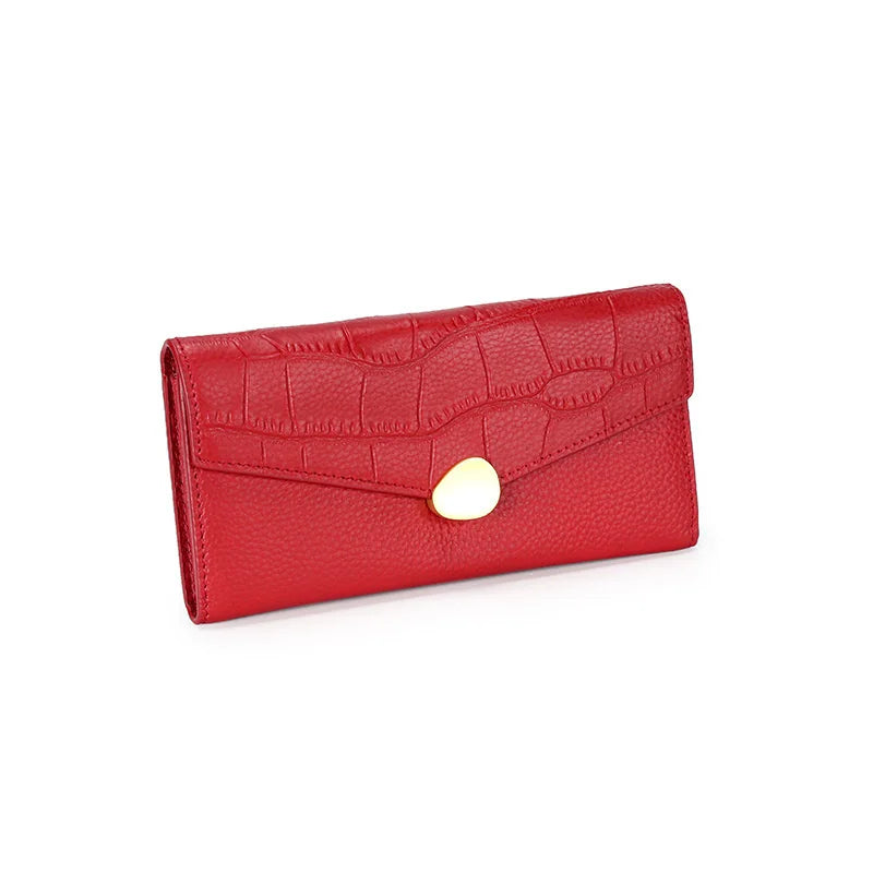Crocodile Pattern Women's Long Wallet Cowhide Multi-card Slot Large Capacity