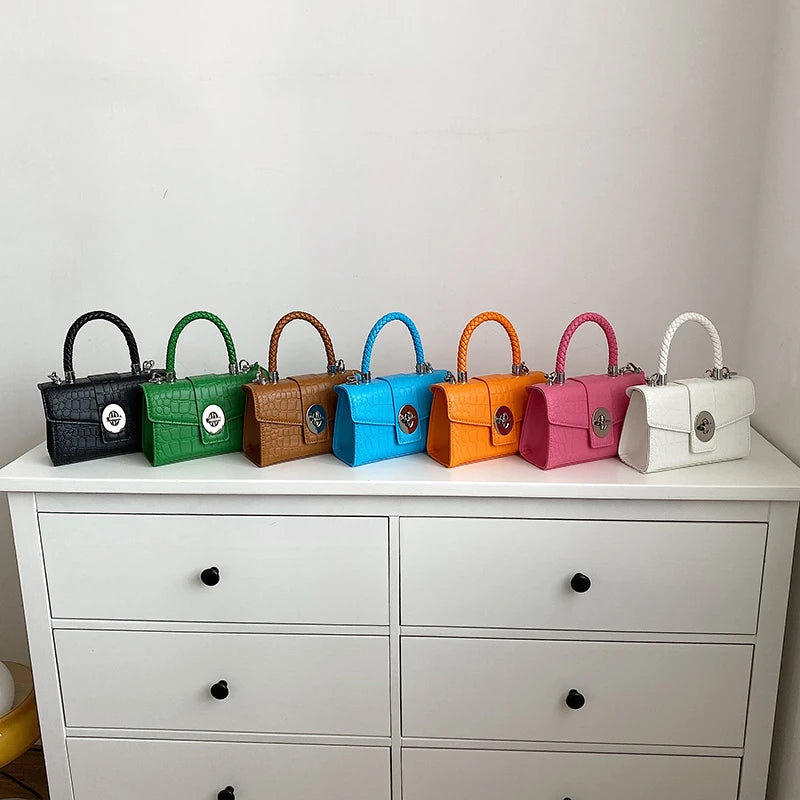 Crocodile Pattern Crossbody Bag with Braided Handle for Women