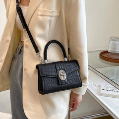 Crocodile Pattern Crossbody Bag with Braided Handle for Women