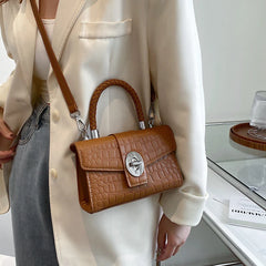 Crocodile Pattern Crossbody Bag with Braided Handle for Women