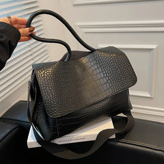 Crocodile Pattern Women Shoulder Messenger Bag Large Capacity Retro Flap Tote