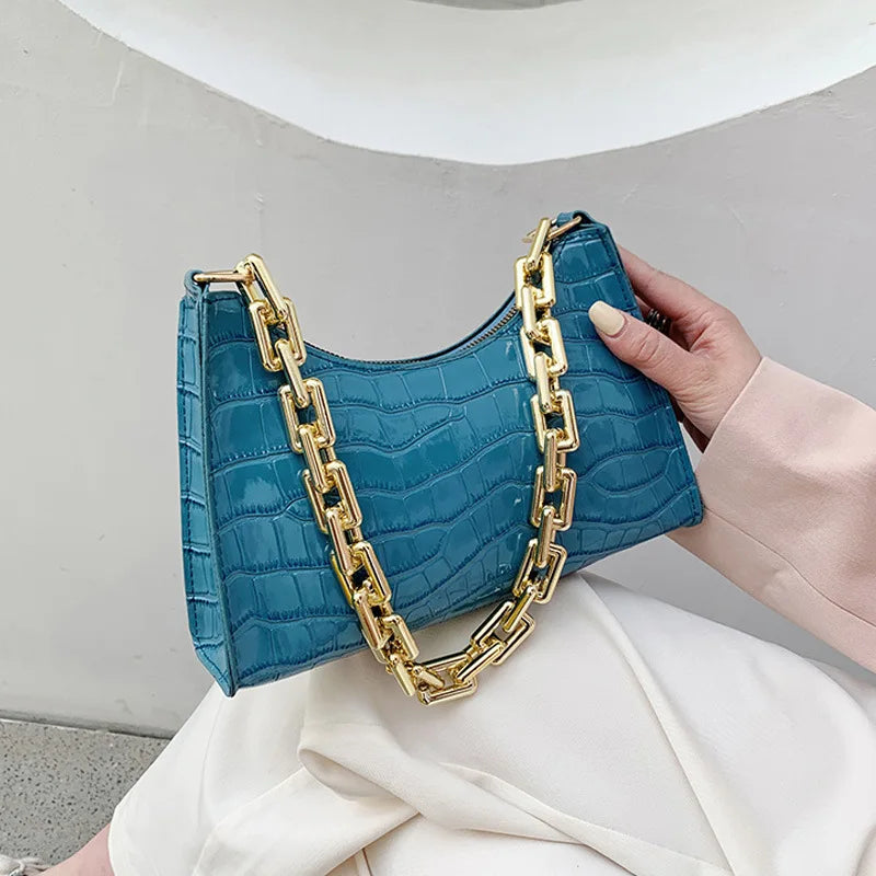 Crocodile Pattern Zipper Handbags Embossed Shoulder Bag