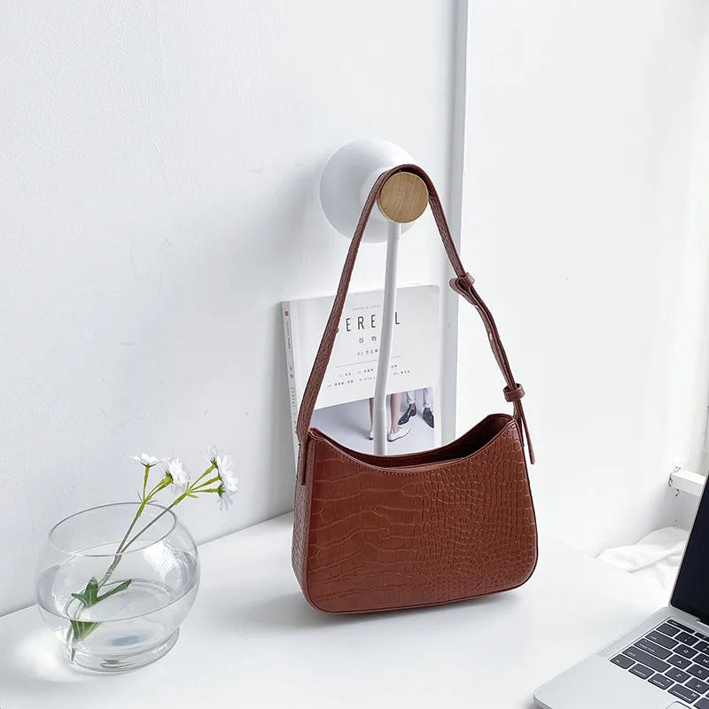 Crocodile Stripe PU Leather Shoulder Bag for Women Vintage Tote Handbag