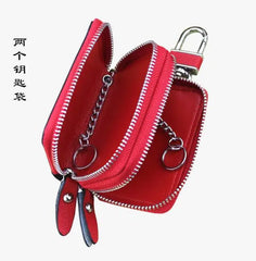 Cross Grain Leather Double Zipper Car Key Case