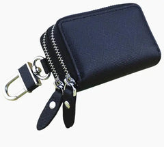 Cross Grain Leather Double Zipper Car Key Case