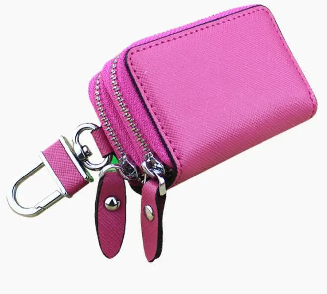 Cross Grain Leather Double Zipper Car Key Case