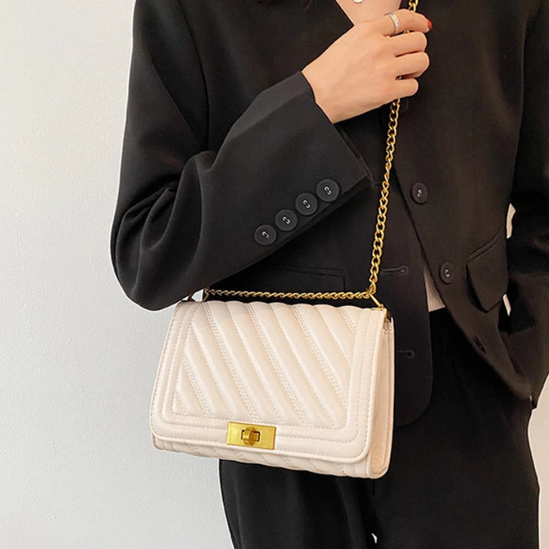 Women's Chain Crossbody Bag Retro Diamond Lattice Flap Handbag