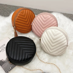 Women's Round Saddle Crossbody Bag Solid Thread Leather Handbag