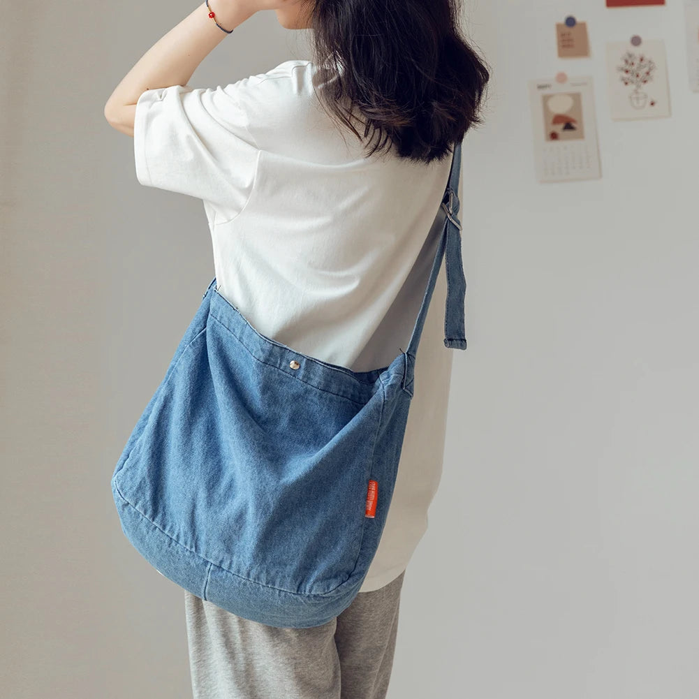 Vintage Denim Crossbody Bag Large Capacity Shoulder Handbag for Women