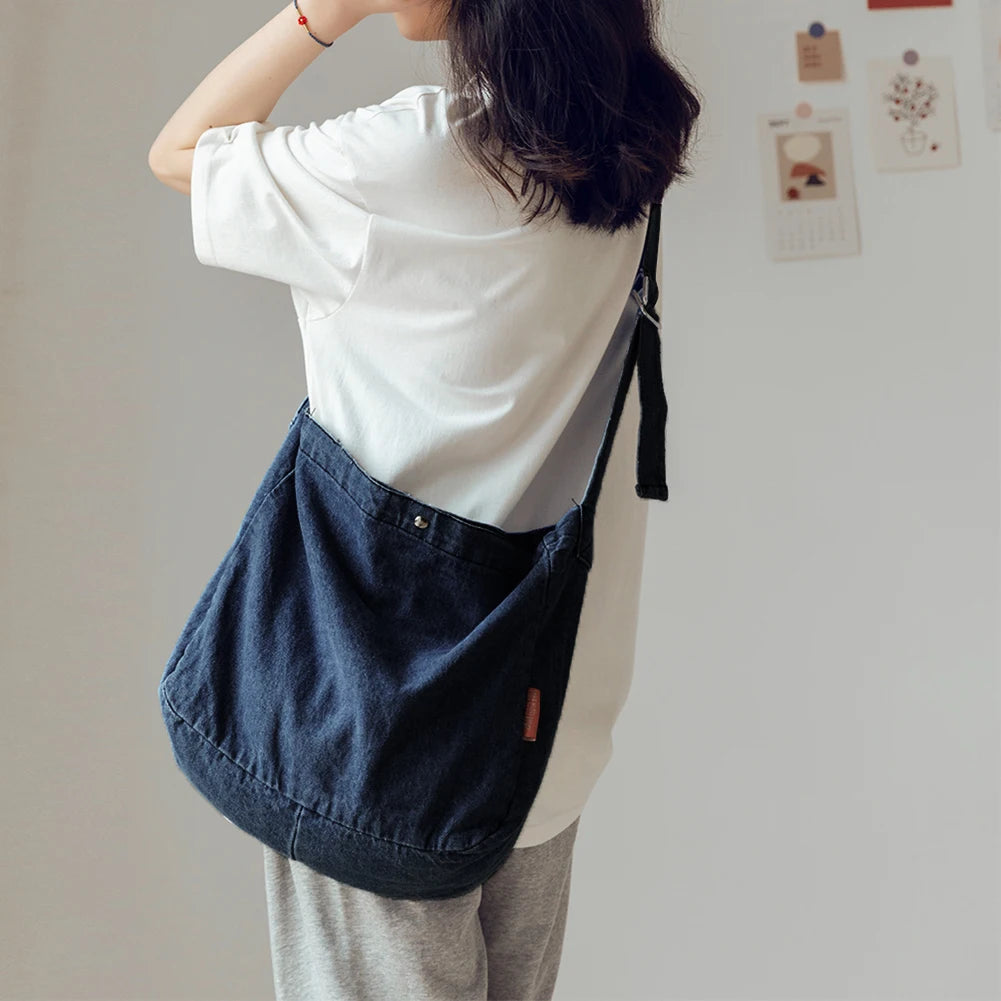 Vintage Denim Crossbody Bag Large Capacity Shoulder Handbag for Women