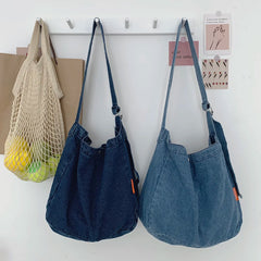 Vintage Denim Crossbody Bag Large Capacity Shoulder Handbag for Women
