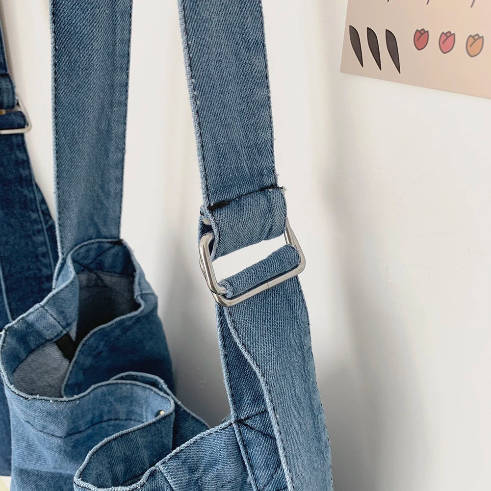 Vintage Denim Crossbody Bag Large Capacity Shoulder Handbag for Women