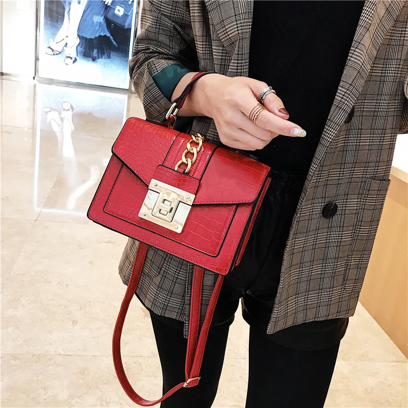 Crocodile Pattern Crossbody Bag Women Flap Handbag Shoulder Bag