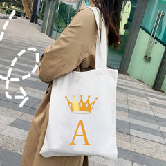 Golden Alphabet Women Shopper Bag Canvas Tote Shoulder Lady Shopping Bag
