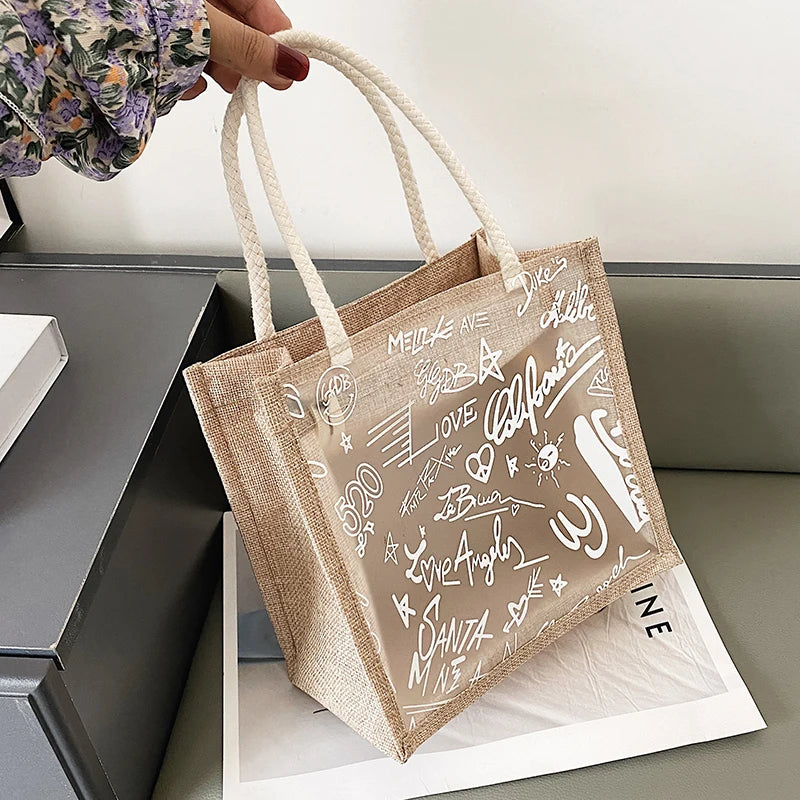 Crystal PVC Transparent Bags Clear Graffiti Handbag Women Shoulder Beach Jelly P