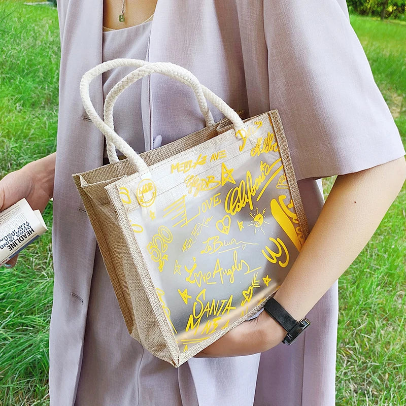 Crystal PVC Transparent Bags Clear Graffiti Handbag Women Shoulder Beach Jelly P