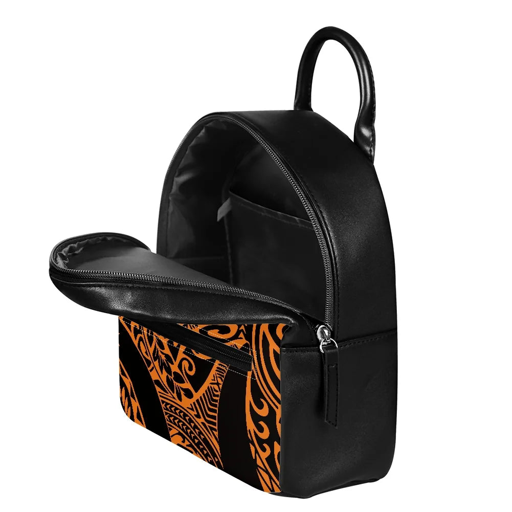 Mini Pu Leather Backpack Polynesian Tribal Print