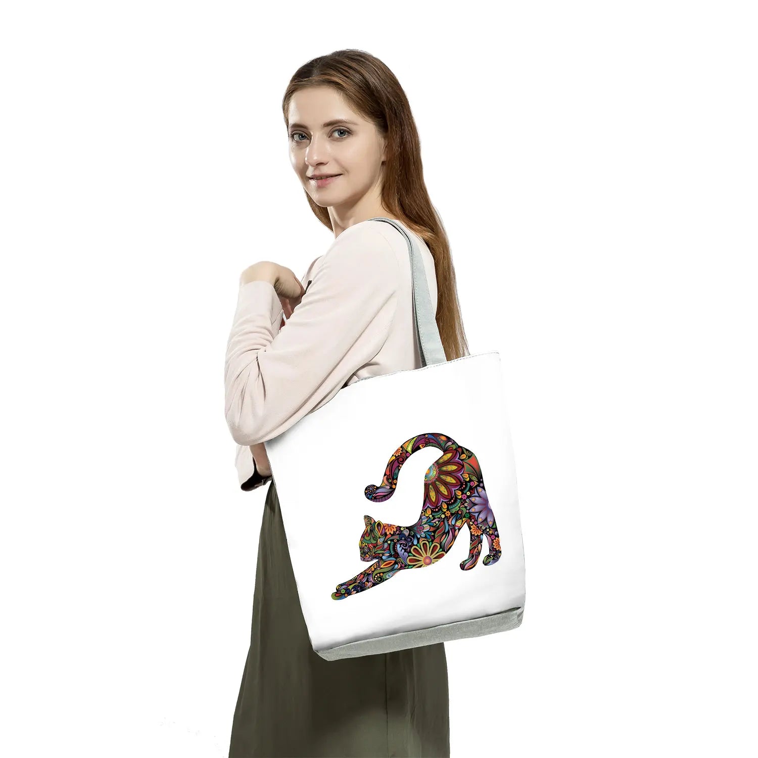 Floral Pet Dog Cat Print Women Tote Handbags Travel Beach Bag