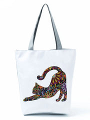 Floral Pet Dog Cat Print Women Tote Handbags Travel Beach Bag