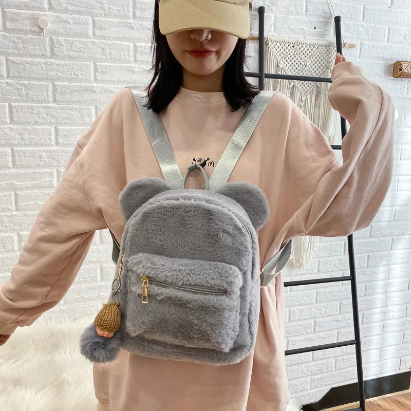 Bear Ears Fluffy Bunny Mini Backpack for Girls