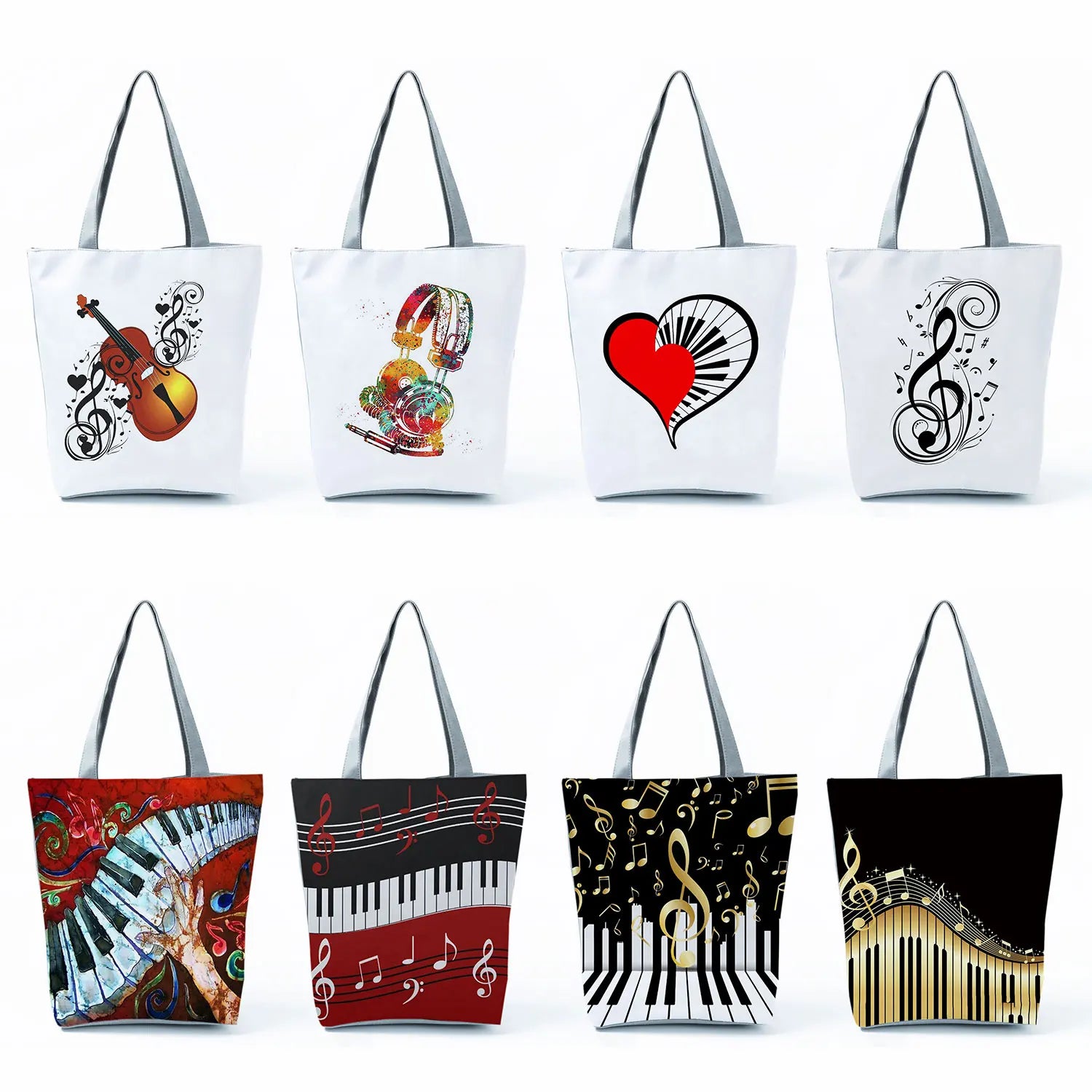 Music Notation Handbag Piano Violin Print Tote Gift High Capacity Shoulder Bag